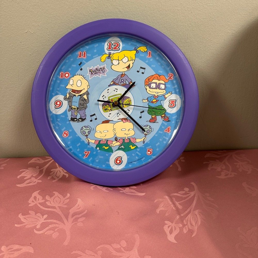 Vintage 1999 Rugrats Talking Wall Clock Nickelodeon Purple 11.5 Inch Tested